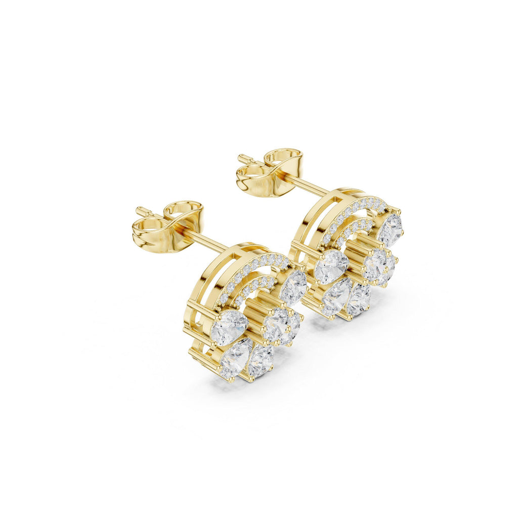 Moissanite Half-Moon Cluster Stud Earrings – 925 Sterling Silver, 18K Gold Vermeil