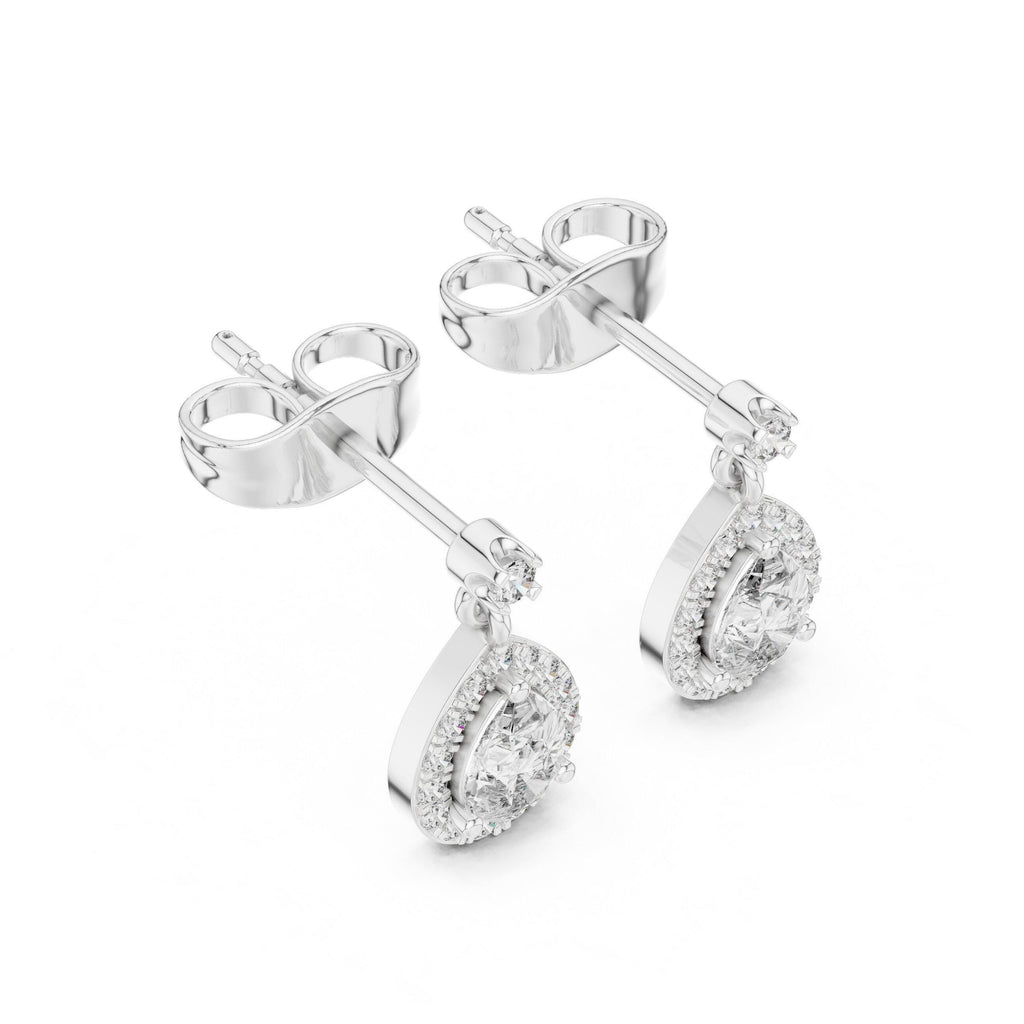 Pear Moissanite Halo Drop Earrings – 925 Sterling Silver, 18K Gold Vermeil