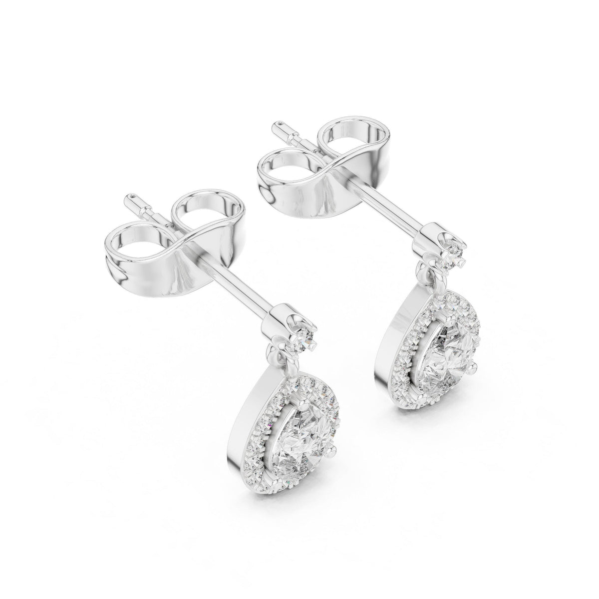 Pear Moissanite Halo Drop Earrings – 925 Sterling Silver, 18K Gold Vermeil