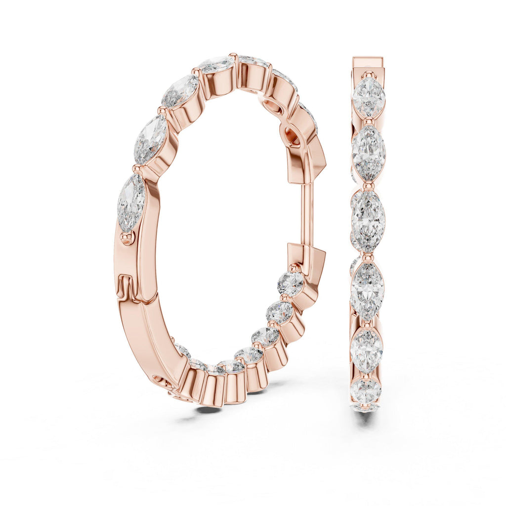 Marquise & Round Moissanite Station Hoop Earrings – 925 Sterling Silver, 18K Gold Vermeil