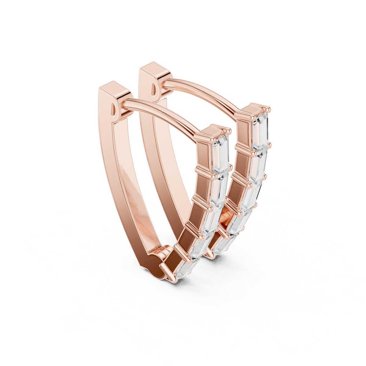 Baguette Moissanite V-Hoop Earrings – 925 Sterling Silver, 18K Gold Vermeil