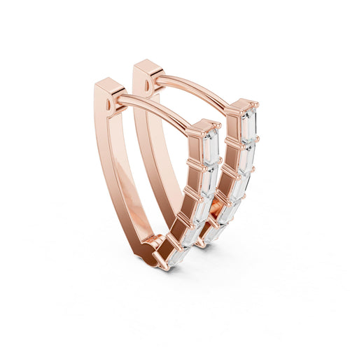 Baguette Moissanite V-Hoop Earrings – 925 Sterling Silver, 18K Gold Vermeil