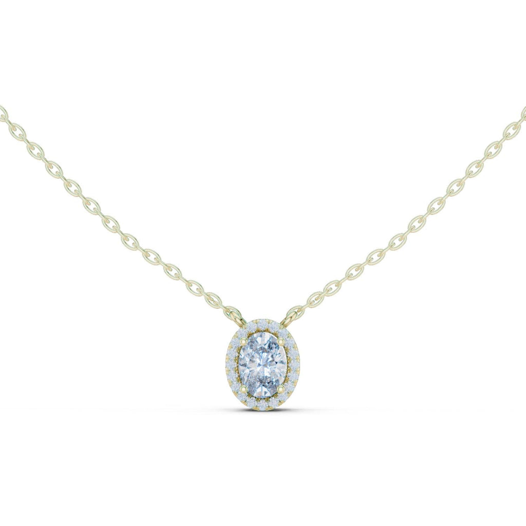 Oval Moissanite Halo Pendant Necklace – 925 Sterling Silver, 18K Gold Vermeil