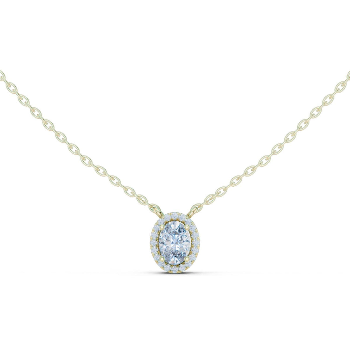 Oval Moissanite Halo Pendant Necklace – 925 Sterling Silver, 18K Gold Vermeil