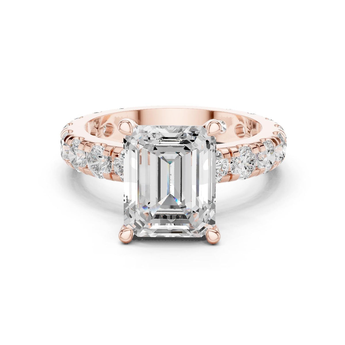 Emerald-Cut Moissanite Ring with Pavé Band – 925 Sterling Silver, 18K Gold Vermeil