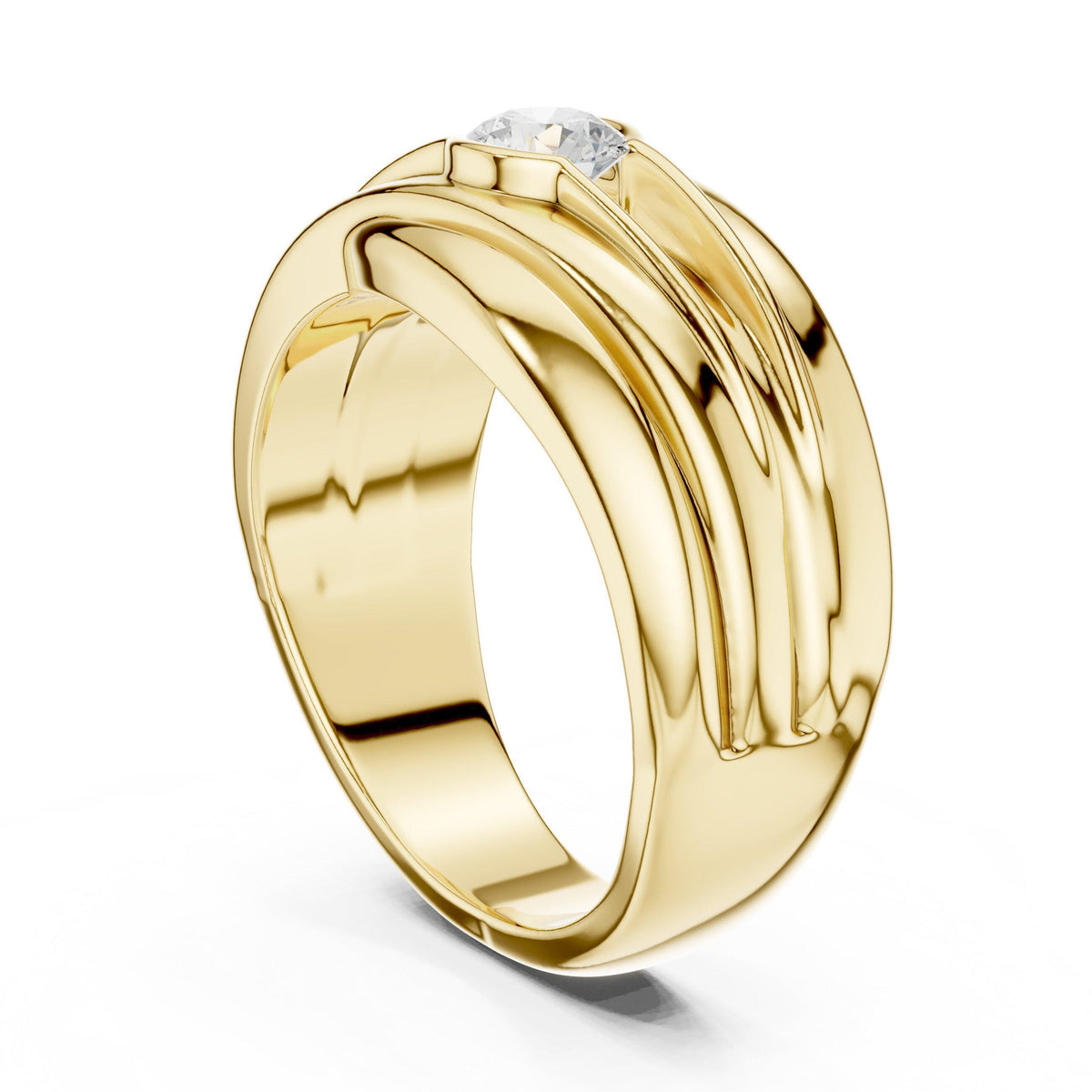 Men's Layered Wave-Band Moissanite Ring – 925 Sterling Silver, 18K Gold Vermeil