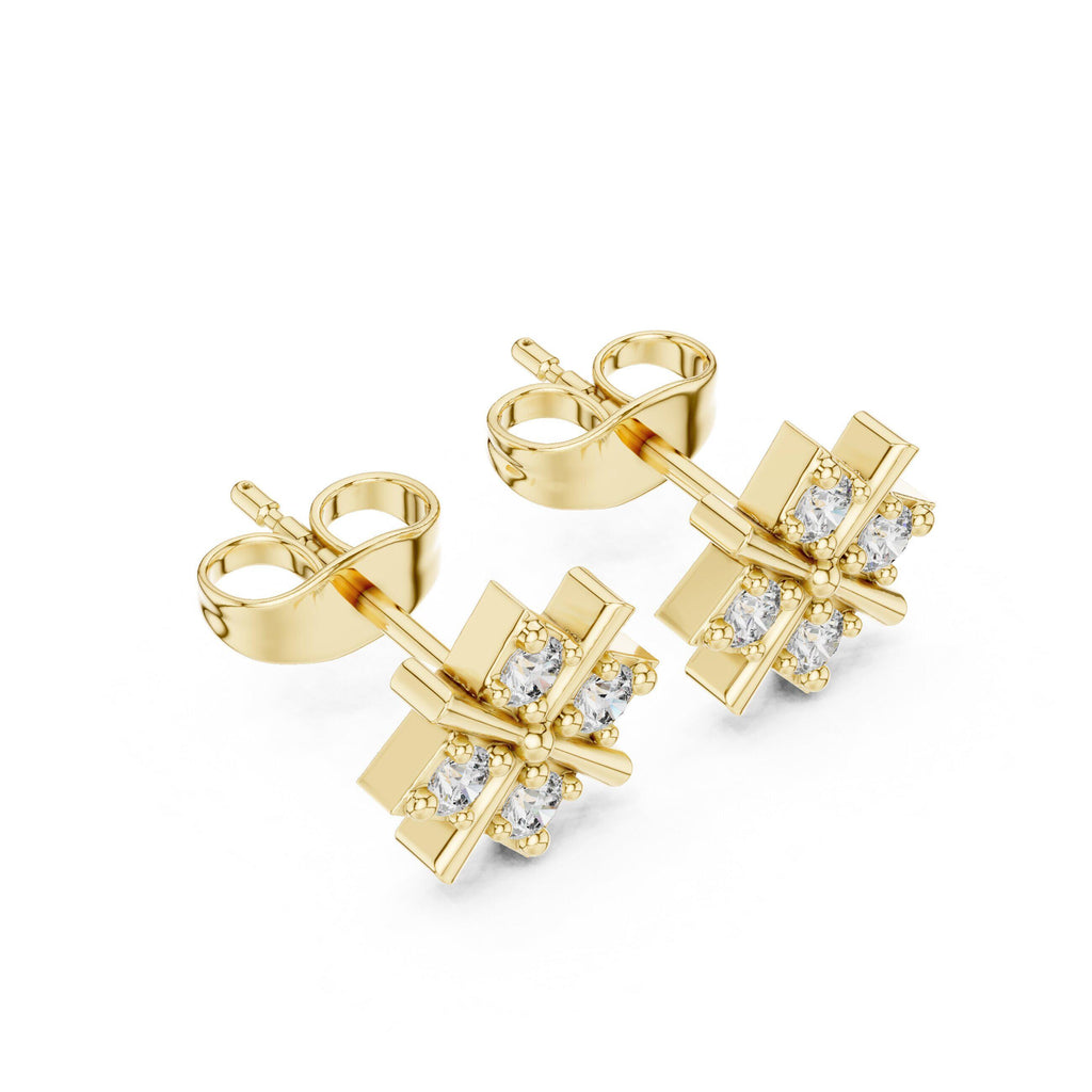 Moissanite Crossed Star Stud Earrings – 925 Sterling Silver, 18K Gold Vermeil