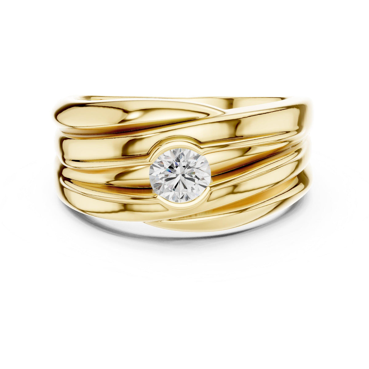 Men's Layered Wave-Band Moissanite Ring – 925 Sterling Silver, 18K Gold Vermeil