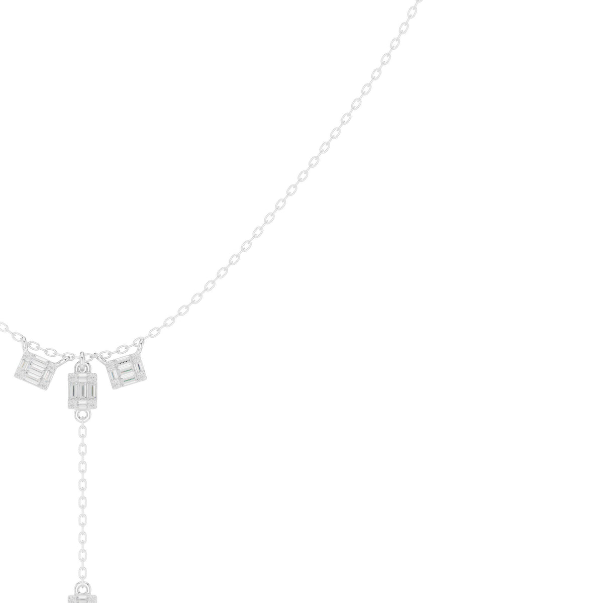 Baguette Moissanite Lariat Necklace – 925 Sterling Silver, 18K Gold Vermeil