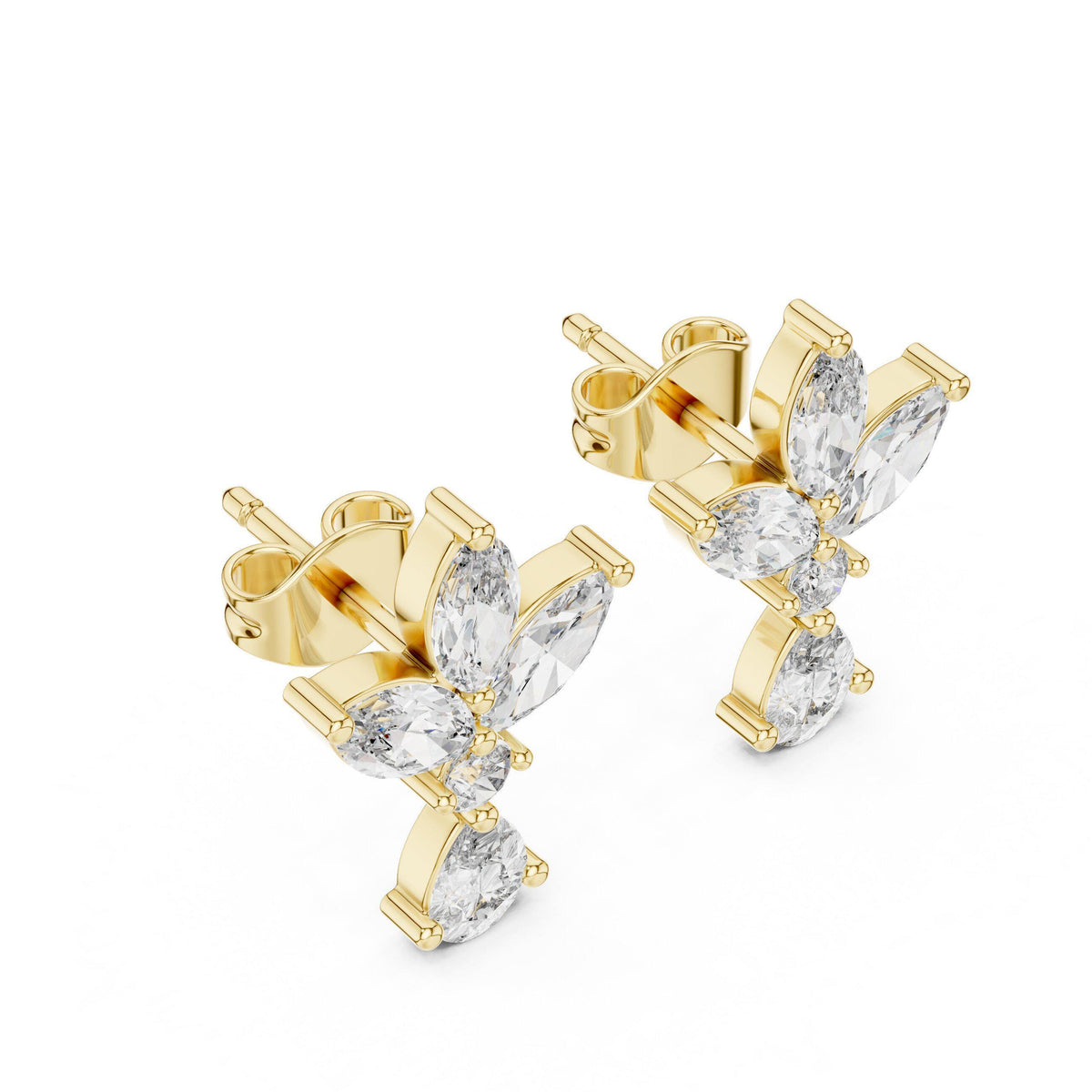 Marquise Moissanite Lotus Drop Earrings – 925 Sterling Silver, 18K Gold Vermeil