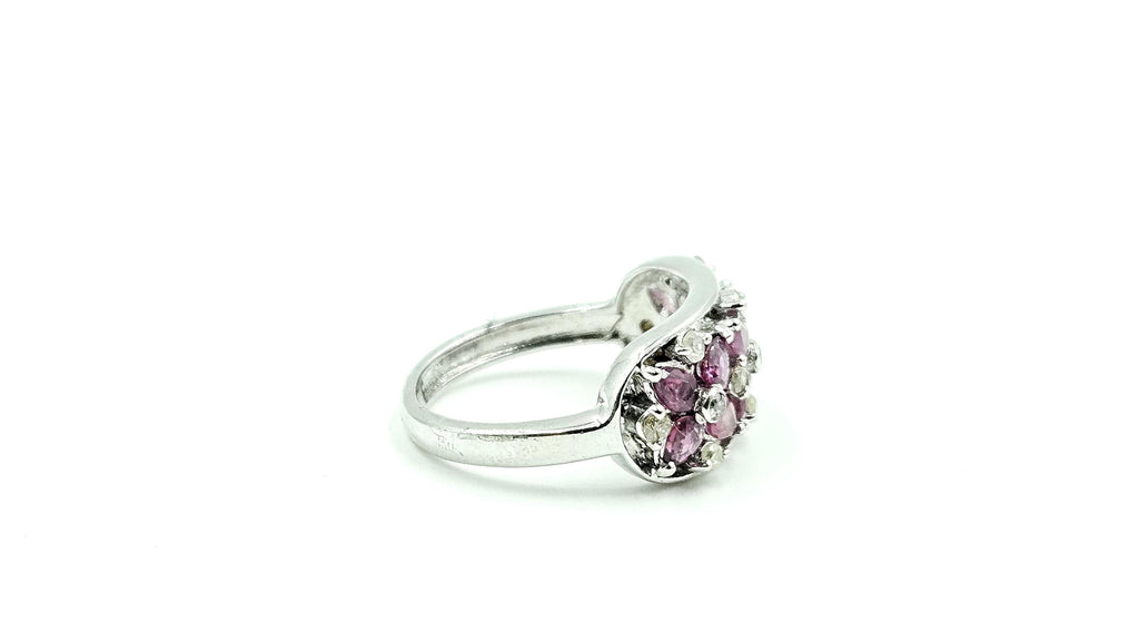 Wide Mixed-Cut Ruby & Diamond Band Ring – 925 Sterling Silver, 18K White Gold Vermeil