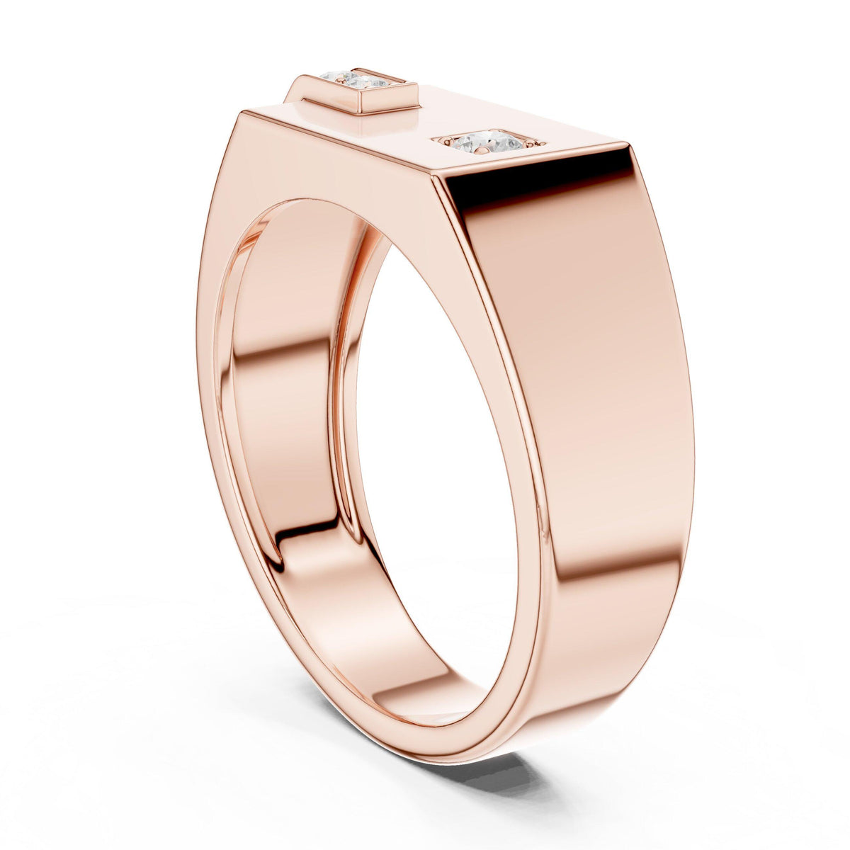 Men's Flat-Top Signet with Pavé Strip and Princess-Cut Accent – 925 Sterling Silver, 18K Gold Vermeil