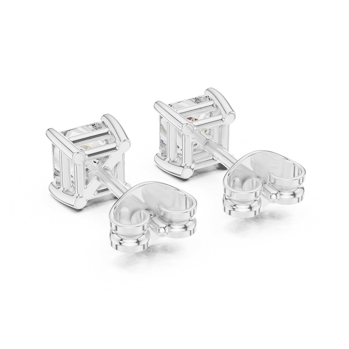 Princess Moissanite Solitaire Stud Earrings – 925 Sterling Silver, 18K Gold Vermeil