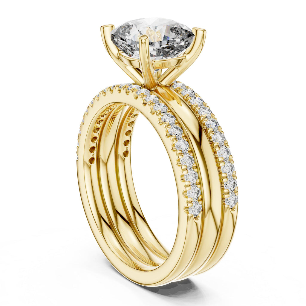 Cushion Moissanite Ring with Stacked Triple Band, 8mm – 925 Sterling Silver, 18K Gold Vermeil