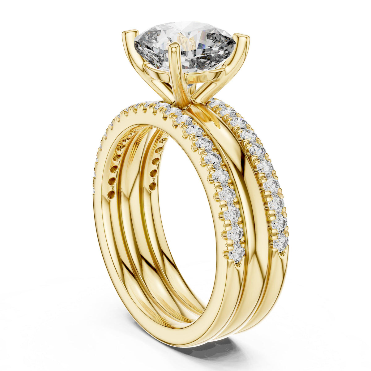 Cushion Moissanite Ring with Stacked Triple Band, 8mm – 925 Sterling Silver, 18K Gold Vermeil