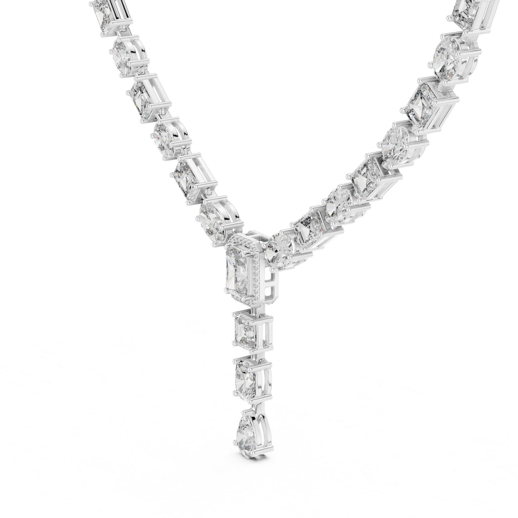 Mixed-Cut Moissanite Y-Drop Tennis Necklace – 925 Sterling Silver, 18K Gold Vermeil