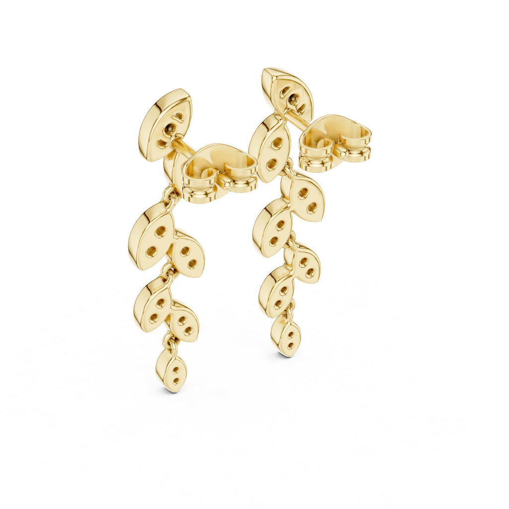 Moissanite Pavé Leaf Vine Drop Earrings – 925 Sterling Silver, 18K Gold Vermeil