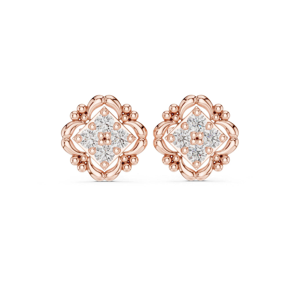 Moissanite Filigree Quatrefoil Stud Earrings – 925 Sterling Silver, 18K Gold Vermeil