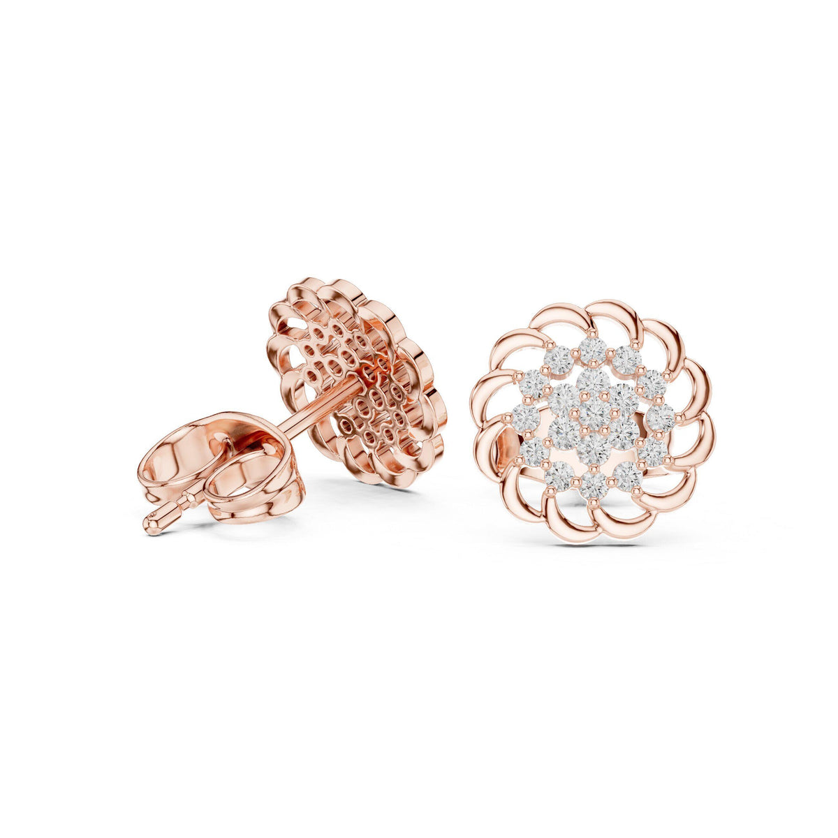 Moissanite Open Petal Medallion Stud Earrings – 925 Sterling Silver, 18K Gold Vermeil