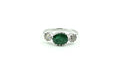 Oval Emerald Three-Stone Ring with Diamonds – 925 Sterling Silver, 18K White Gold Vermeil