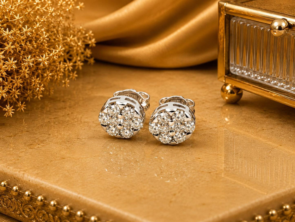 Natural Diamond Stud Earrings – 925 Sterling Silver, 18K White Gold Vermeil