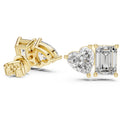 Heart & Emerald-Cut Moissanite Toi et Moi Stud Earrings – 925 Sterling Silver, 18K Gold Vermeil
