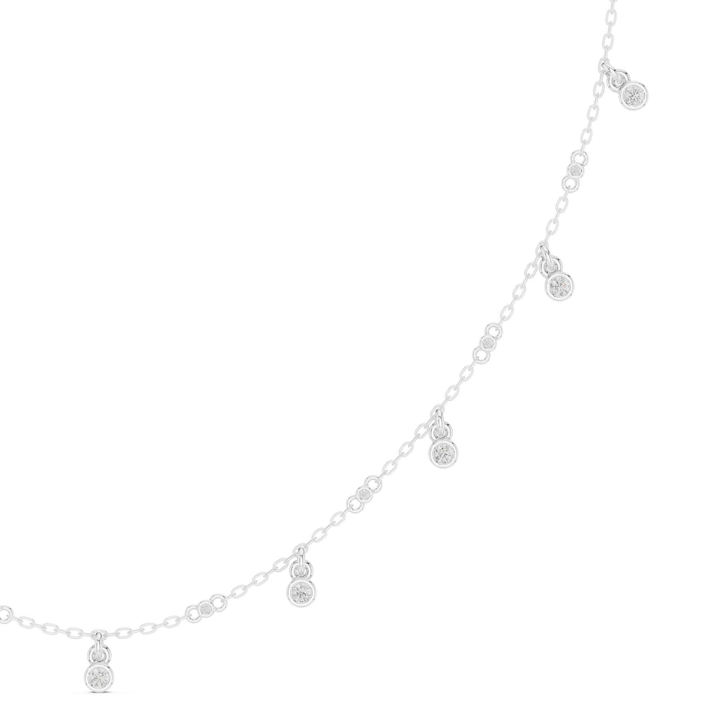 Round Moissanite Dewdrop Station Necklace – 925 Sterling Silver, 18K Gold Vermeil