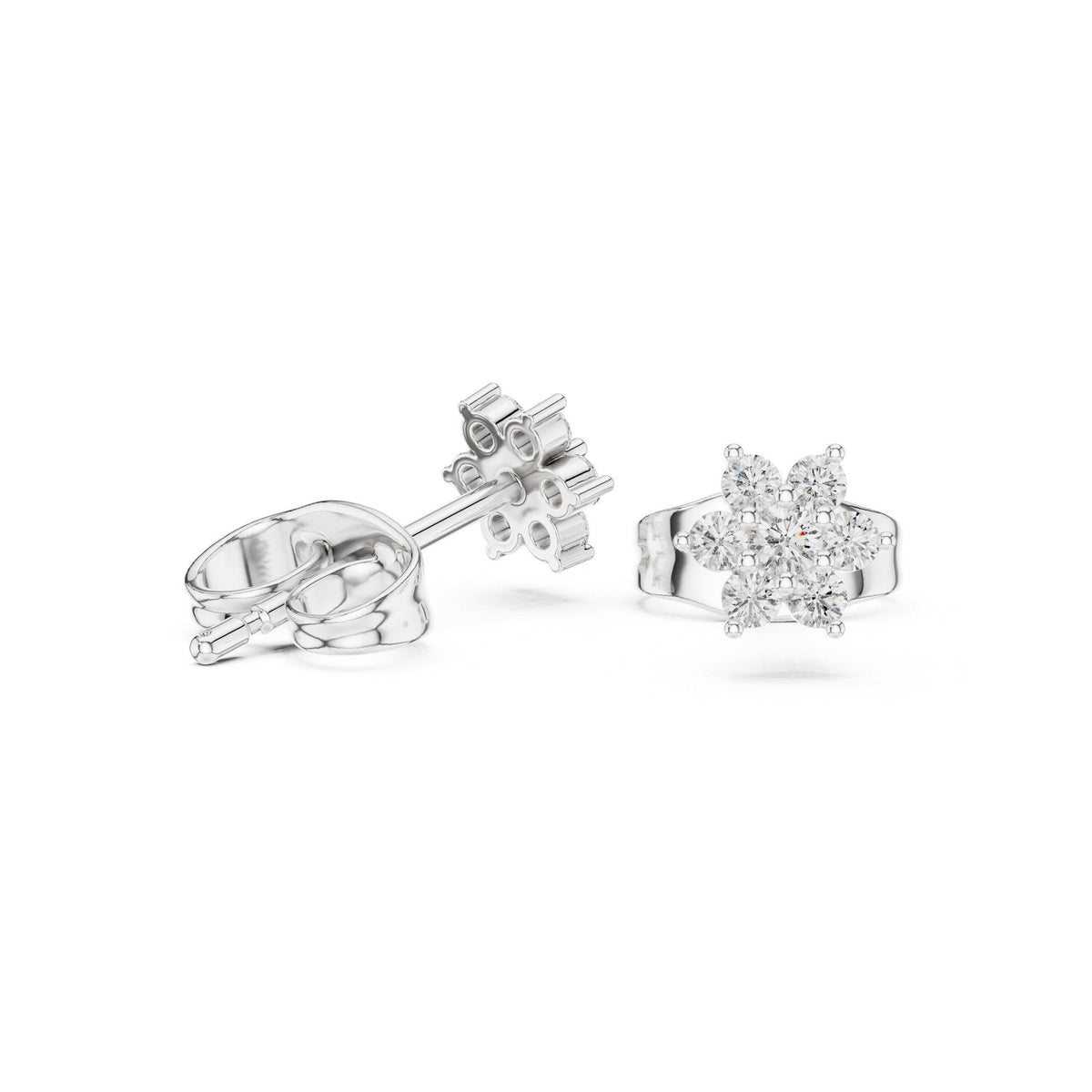 Moissanite Petite Flower Cluster Stud Earrings – 925 Sterling Silver, 18K Gold Vermeil