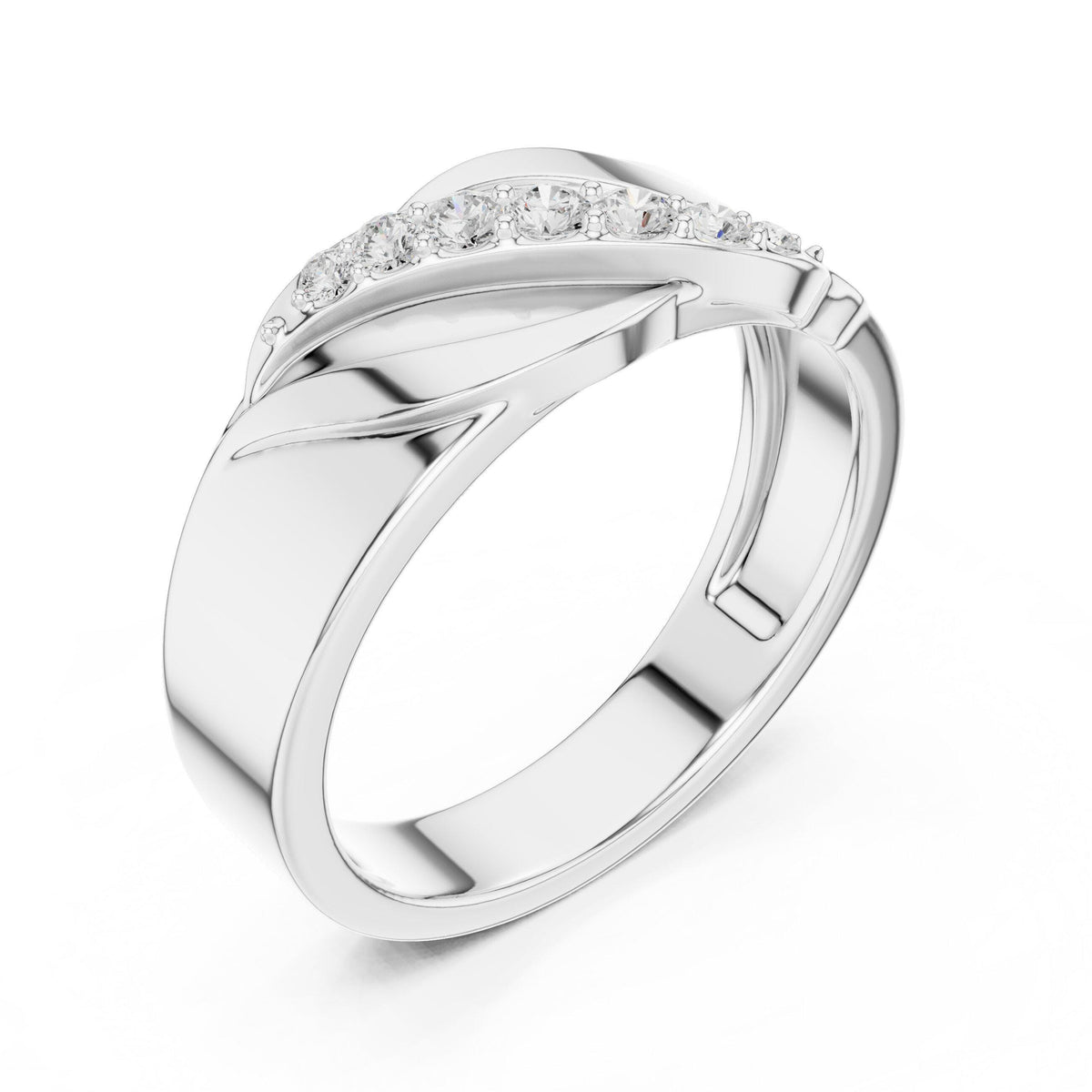Men's Diagonal Pavé Moissanite Band – 925 Sterling Silver, 18K Gold Vermeil