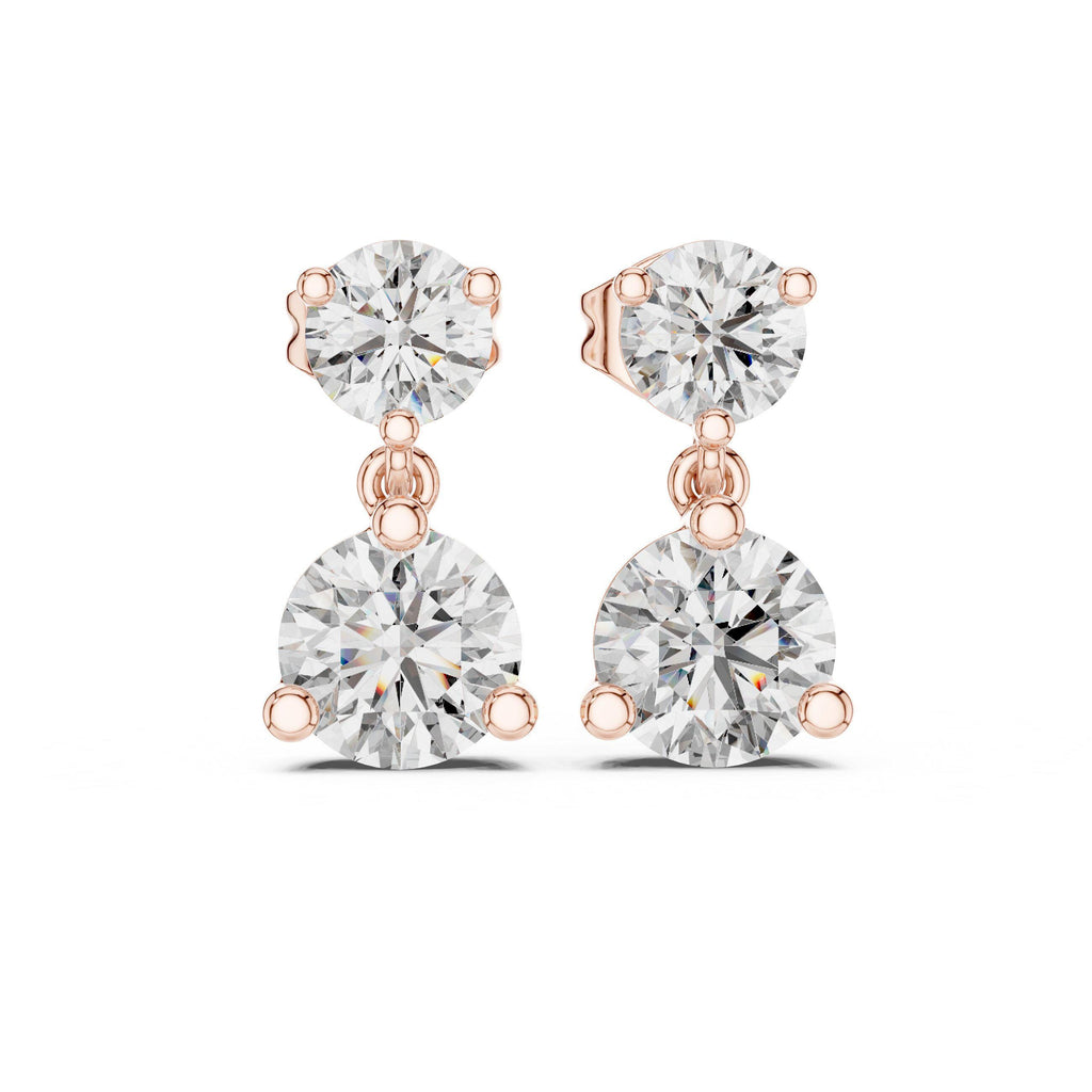 Round Two-Stone Moissanite Drop Earrings – 925 Sterling Silver, 18K Gold Vermeil