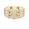 Men's Triple-Row Band with Pavé Moissanite Bar – 925 Sterling Silver, 18K Gold Vermeil