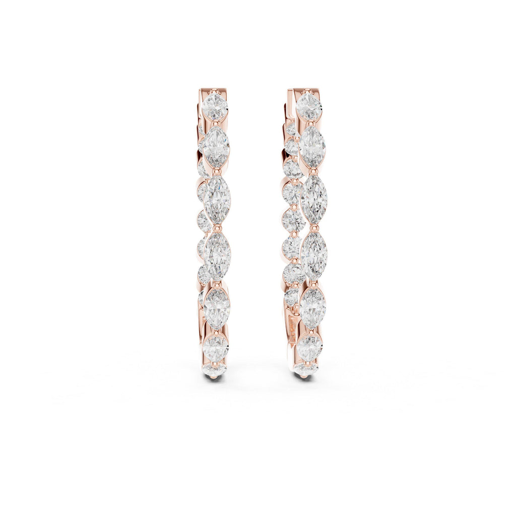 Marquise & Round Moissanite Station Hoop Earrings – 925 Sterling Silver, 18K Gold Vermeil