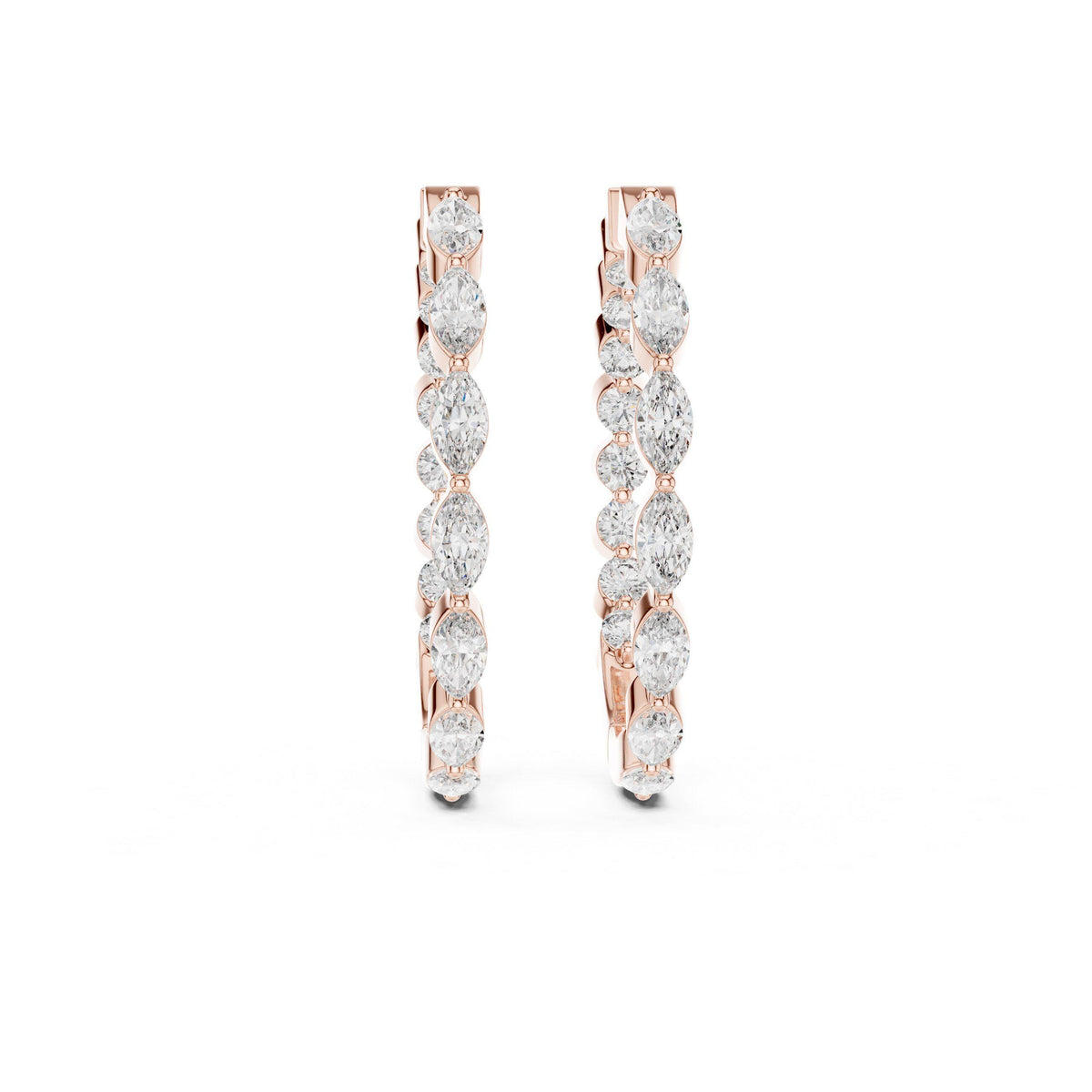 Marquise & Round Moissanite Station Hoop Earrings – 925 Sterling Silver, 18K Gold Vermeil