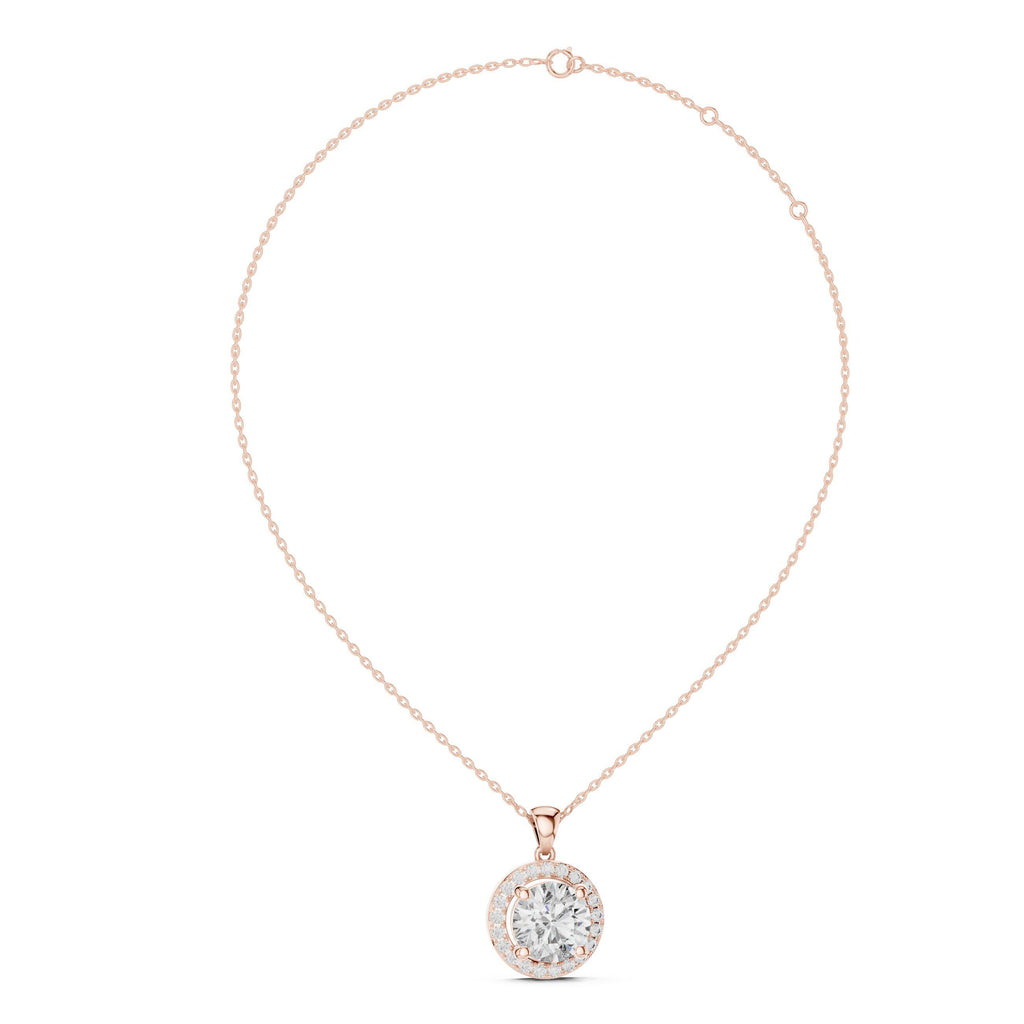 9mm Round Moissanite Double-Halo Pendant Necklace – 925 Sterling Silver, 18K Gold Vermeil
