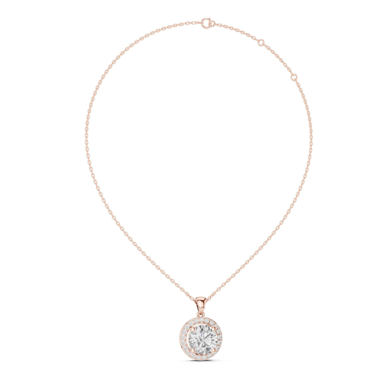 9mm Round Moissanite Double-Halo Pendant Necklace – 925 Sterling Silver, 18K Gold Vermeil