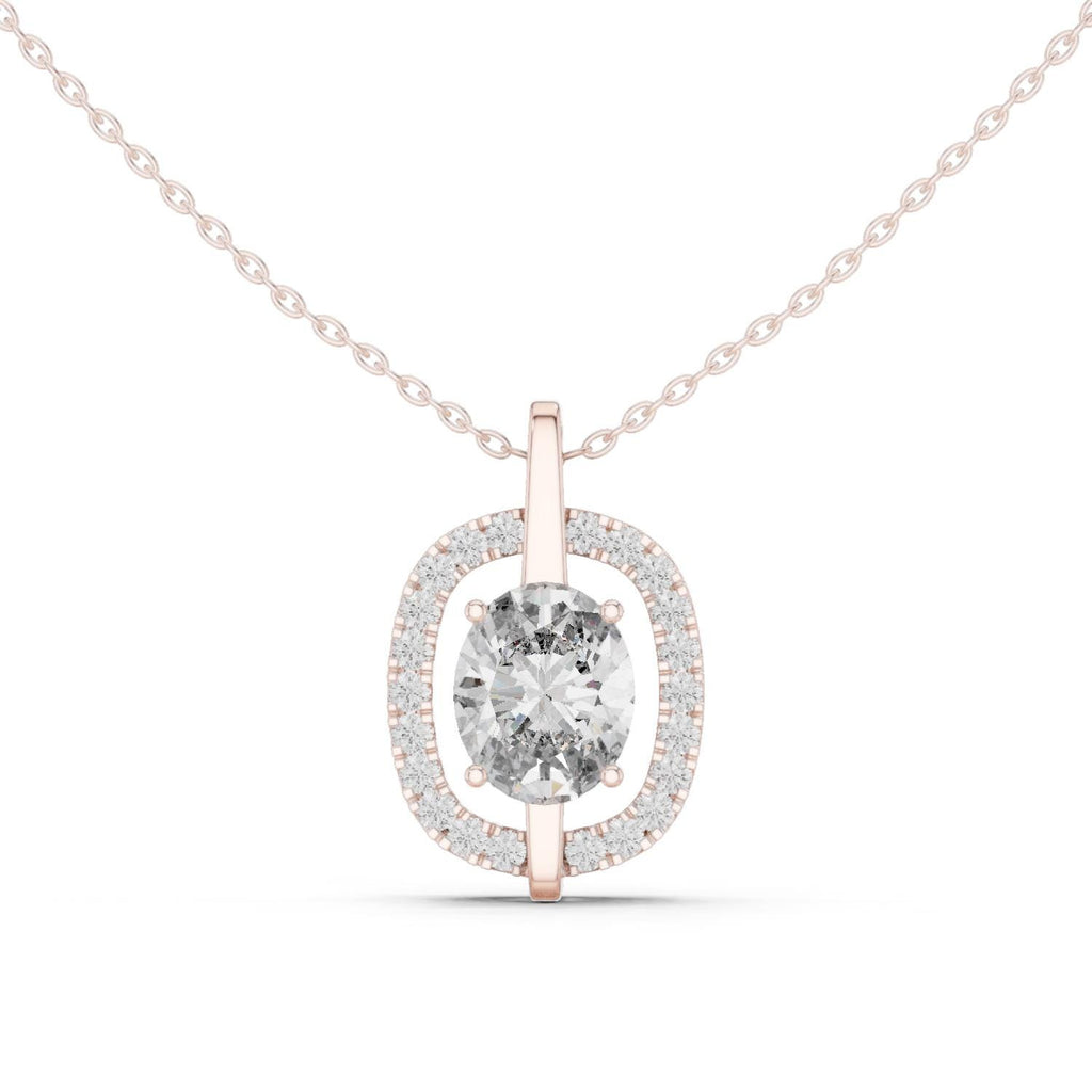 Oval Moissanite Floating Halo Pendant Necklace – 925 Sterling Silver, 18K Gold Vermeil