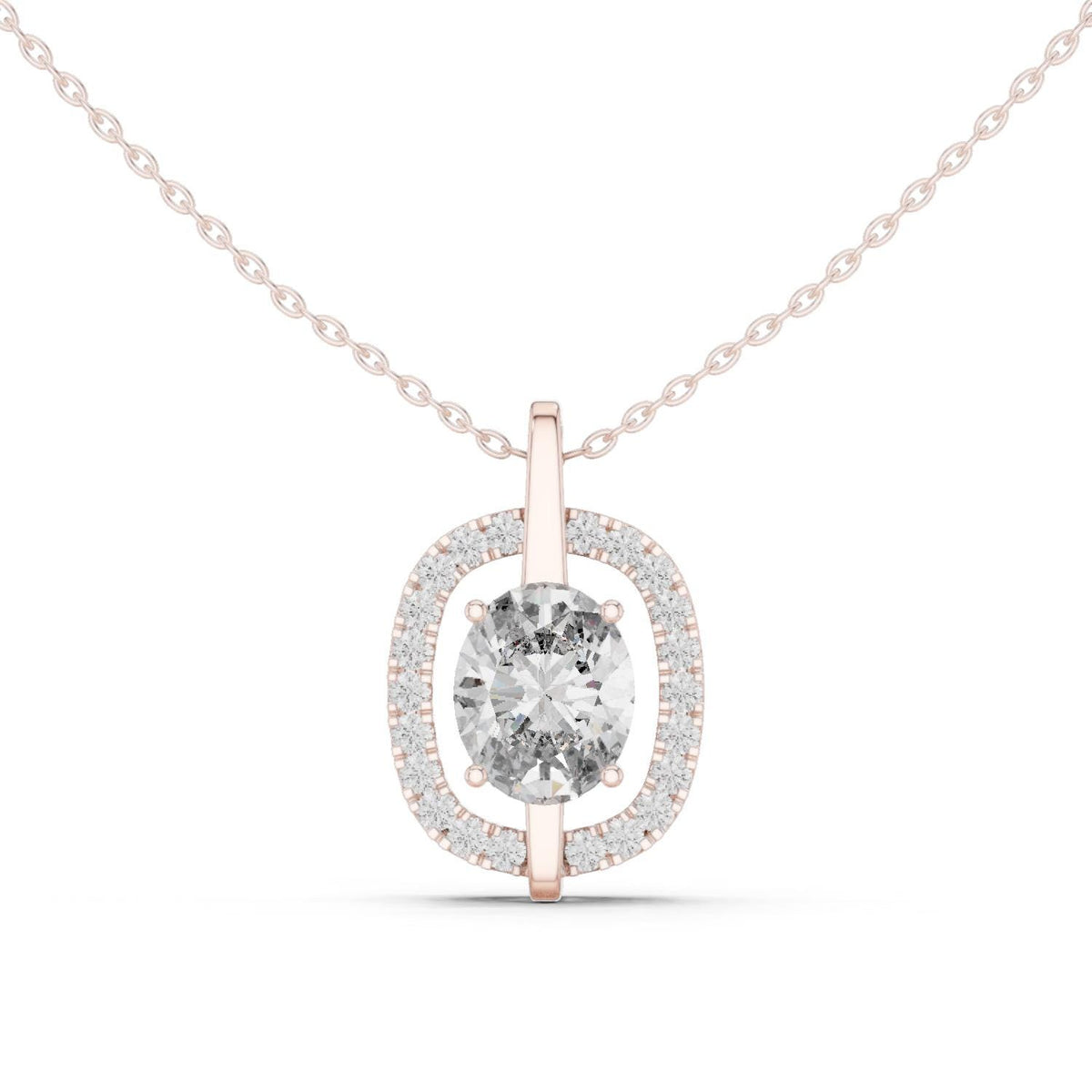 Oval Moissanite Floating Halo Pendant Necklace – 925 Sterling Silver, 18K Gold Vermeil