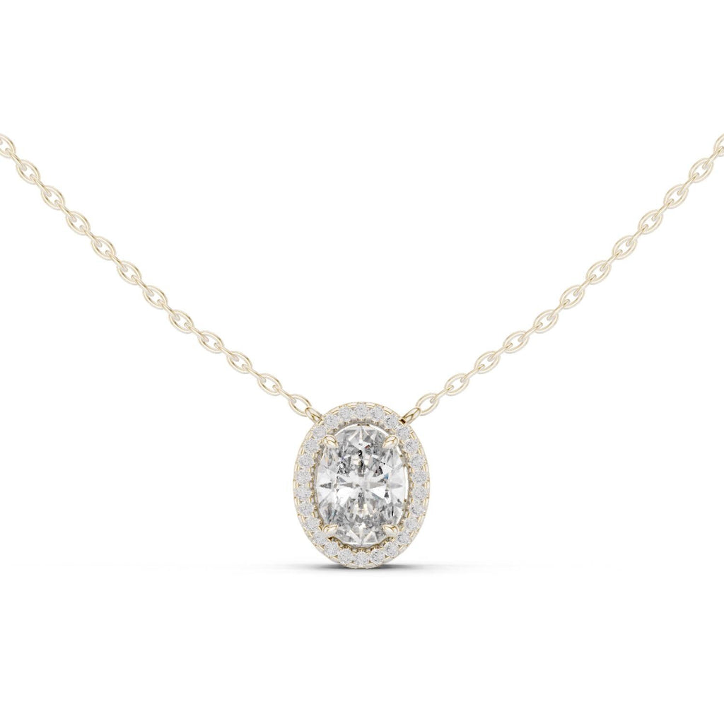 Oval Moissanite Double-Halo Pendant Necklace – 925 Sterling Silver, 18K Gold Vermeil