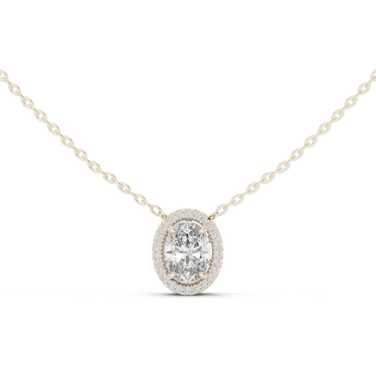 Oval Moissanite Double-Halo Pendant Necklace – 925 Sterling Silver, 18K Gold Vermeil