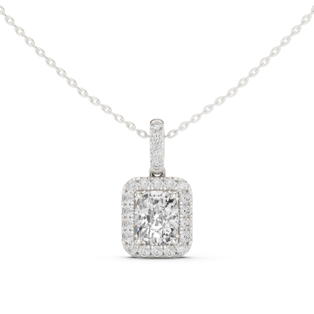 Cushion Moissanite Halo Pendant Necklace – 925 Sterling Silver, 18K Gold Vermeil