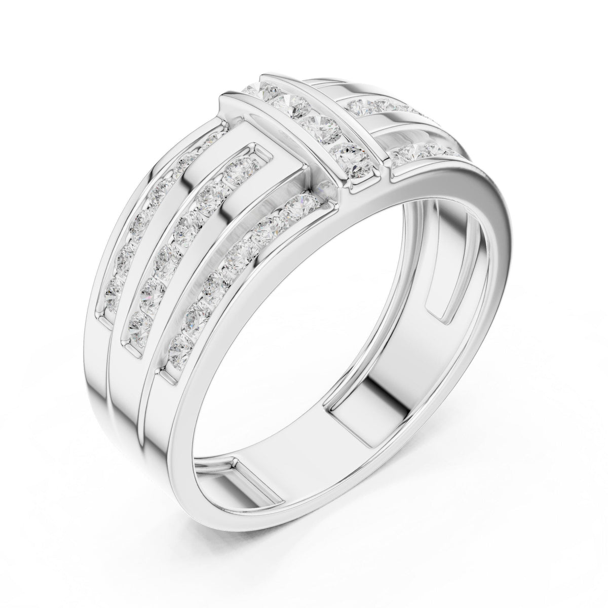 Men's Triple-Row Band with Pavé Moissanite Bar – 925 Sterling Silver, 18K Gold Vermeil
