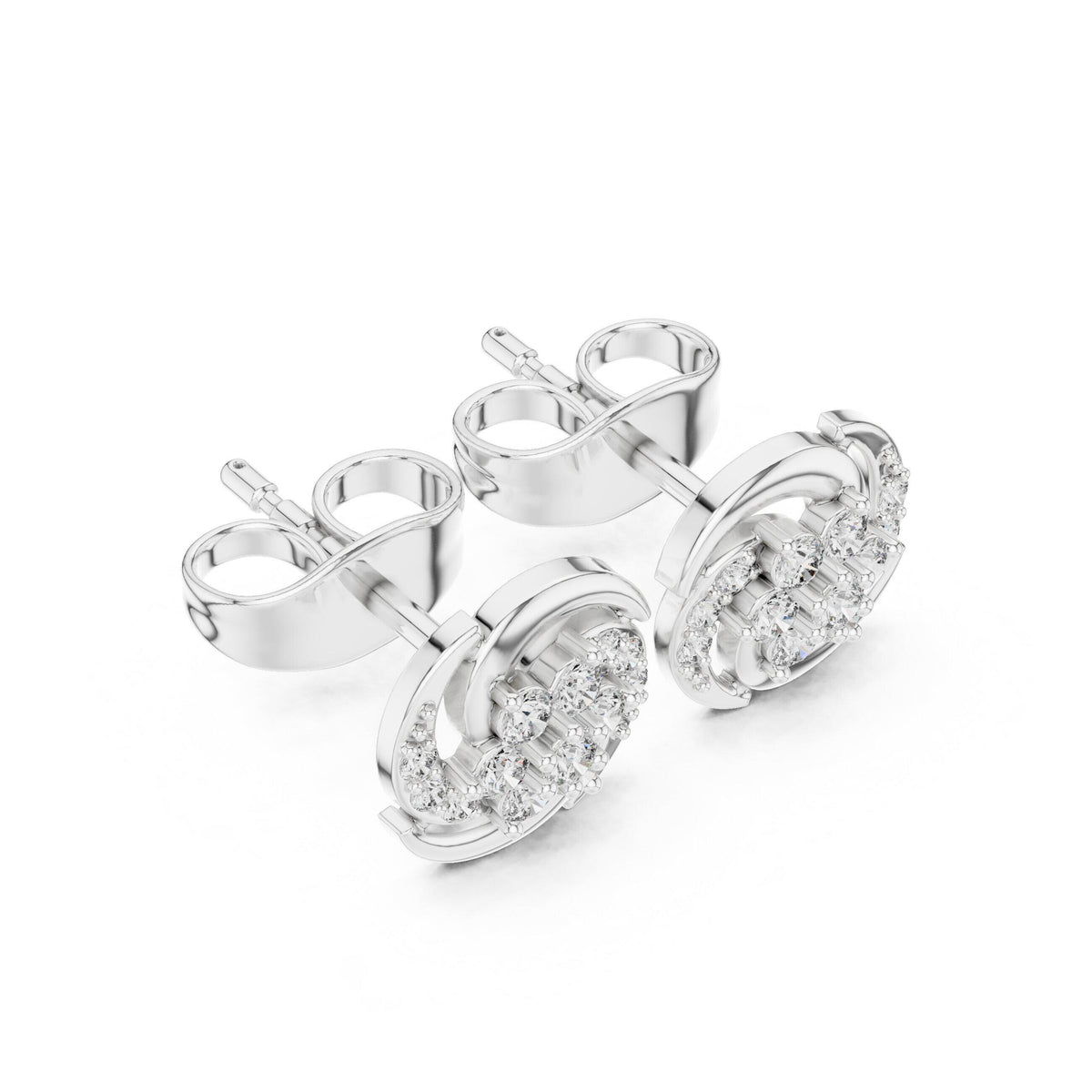 Moissanite Pavé Pinwheel Stud Earrings – 925 Sterling Silver, 18K Gold Vermeil