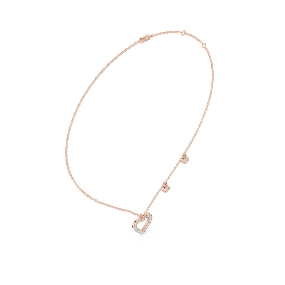 Moissanite Pavé Open Heart Charm Necklace – 925 Sterling Silver, 18K Gold Vermeil
