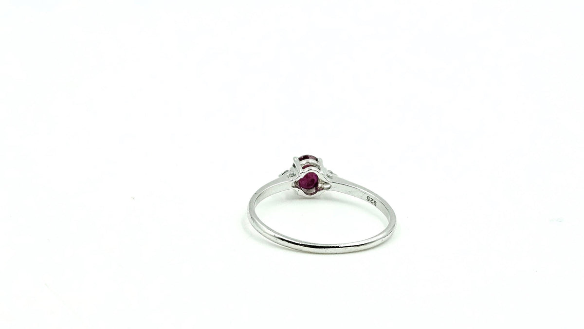 Oval Ruby Solitaire Ring with Diamond Accents – 925 Sterling Silver, 18K White Gold Vermeil