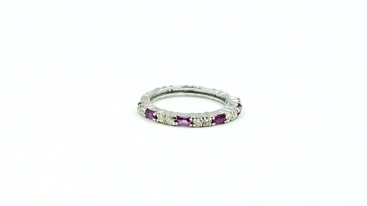 Ruby & Diamond Eternity Band – 925 Sterling Silver, 18K White Gold Vermeil