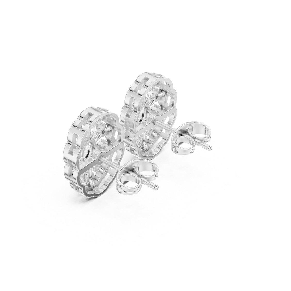 Round Moissanite Oval Filigree Stud Earrings – 925 Sterling Silver, 18K Gold Vermeil