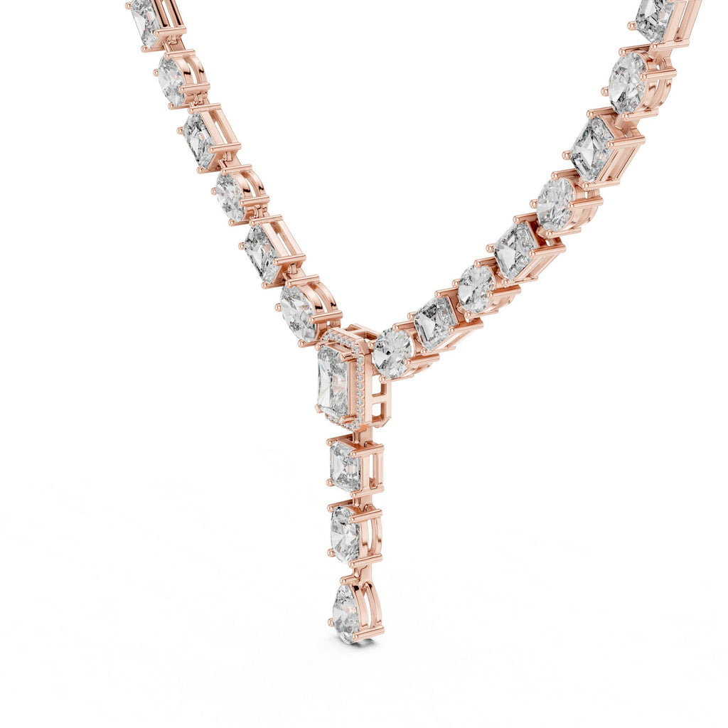 Mixed-Cut Moissanite Y-Drop Tennis Necklace – 925 Sterling Silver, 18K Gold Vermeil