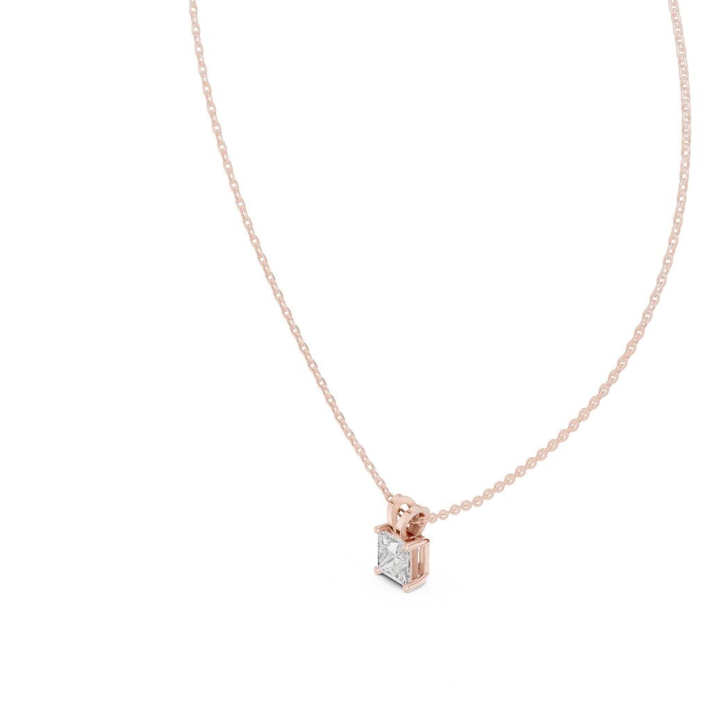 Princess Moissanite Solitaire Pendant Necklace – 925 Sterling Silver, 18K Gold Vermeil