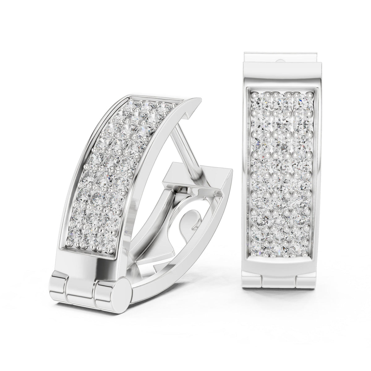 Moissanite Pavé Wide Huggie Hoop Earrings – 925 Sterling Silver, 18K Gold Vermeil