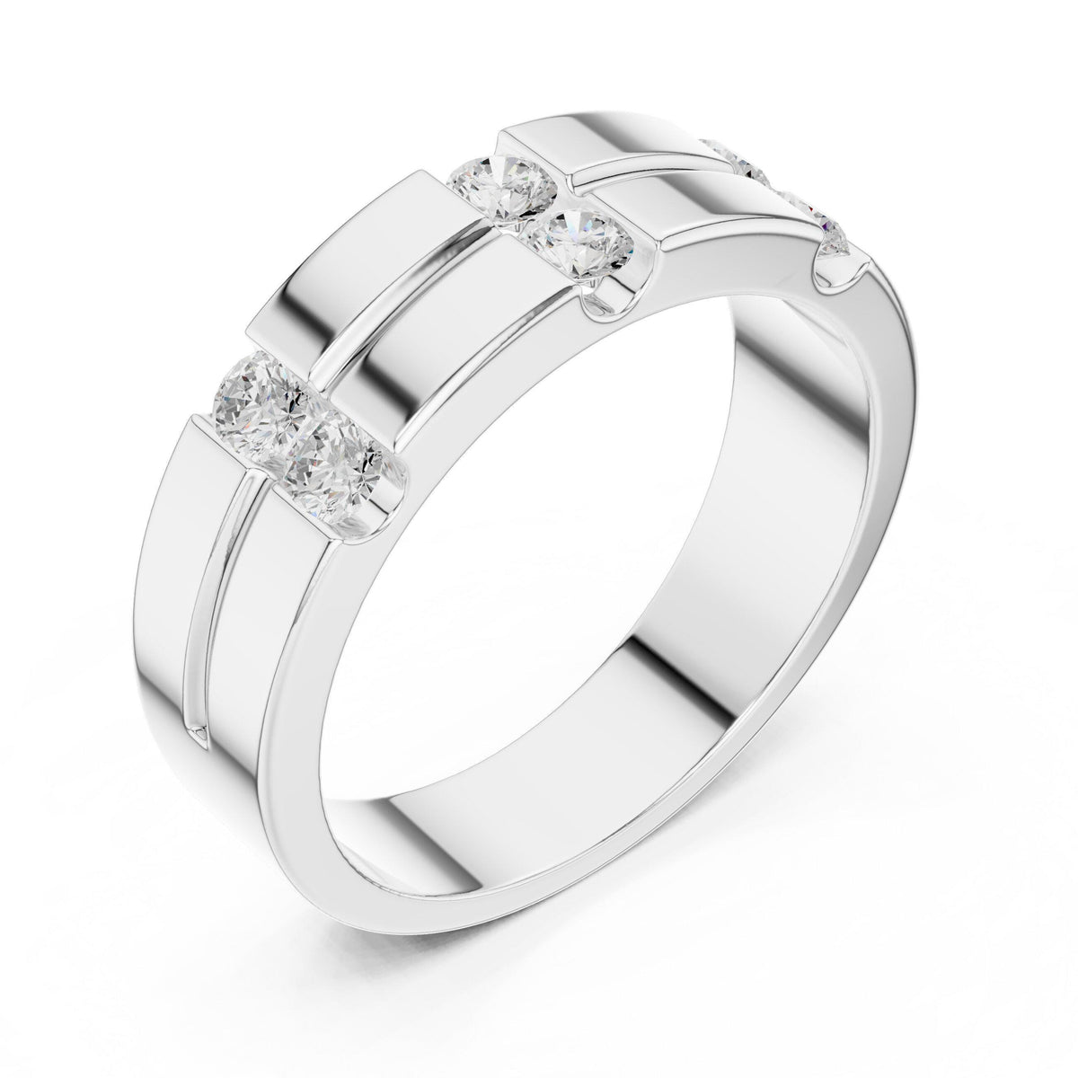 Men's Wide Band with Twin Pavé Bars – 925 Sterling Silver, 18K Gold Vermeil